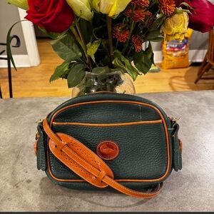 Dooney & Bourke Green Pebbled Leather Crossbody with Tan Trim
